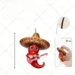Detailed 2D wooden Mexican chili pepper pendant showing size and thickness dimensions