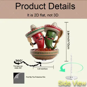2D flaches Chili-Acrylat-Ornament mit 360 Grad drehbarer Basis und Mexiko-Hüten