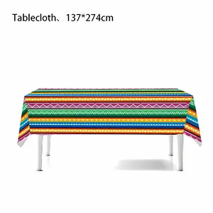 Mexican Serape colorful striped tablecloth for Cinco de Mayo party decor, 137x274cm