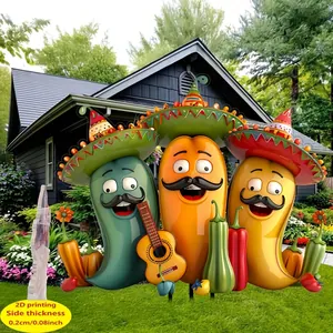 Detailed side view and flat printing of funny Mexican chili acrylic garden stake