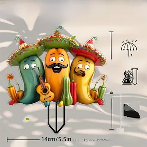 Detailed view of Mexican style cartoon pepper acrylic garden stake with dimensions