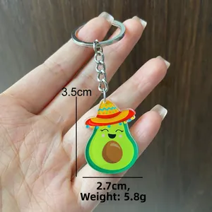 Cartoon avocado keychain with sombrero, showing dimensions 3.5x2.7cm and weight 5.8g