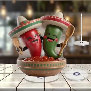 Seitenansicht des 2D-Acryl-Dreh-Chili-Verzierungen mit mexikanischen Sombreros