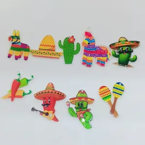 Mexican Carnival themed acrylic DIY charms featuring chili, cactus, and pinata designs