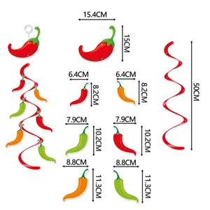Detailed size specifications for Mexican party chili pepper hanging spirals and swirls
