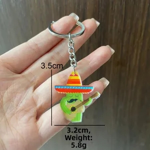 Macro view of a Mexican Fiesta cactus keychain with size and weight annotations
