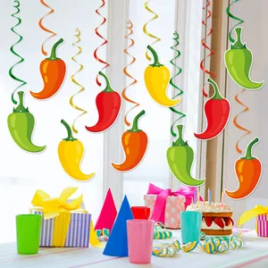 Colorful Mexican chili pepper hanging swirls for festive party decorations.