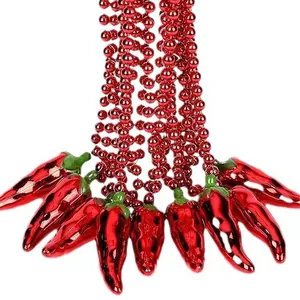 Vibrant metallic red chili pepper bead necklace for Cinco de Mayo party decorations.