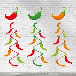 Mexican Cinco De Mayo Party Decorations Chili Spiral Hanging Ornaments Red Green Orange Paper PVC Swirls For Birthday Carnival