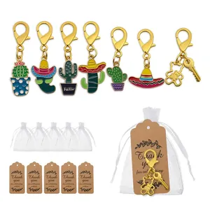 Mexican Carnival Metal Enamel Keychain Cactus Chili Sombrero Pendant Party Favor Gift With Organza Bag And Thank You Tag