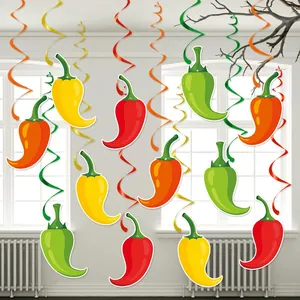 Mexican Cinco De Mayo Party Decorations Chili Pepper Spiral Swirls Hanging Ornaments Paper PVC Birthday Ceiling Decor