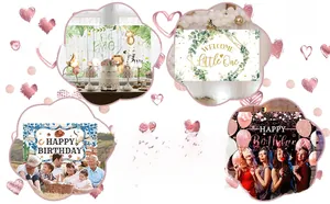 Collage di vari sfondi per feste di compleanno con disegni floreali e palloncini