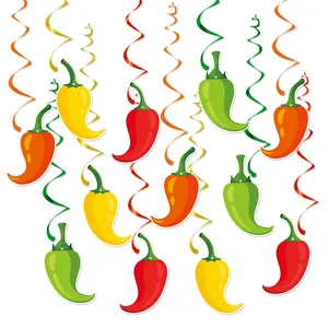 Cinco de Mayo party decorations with colorful chili pepper spiral hanging swirls for events