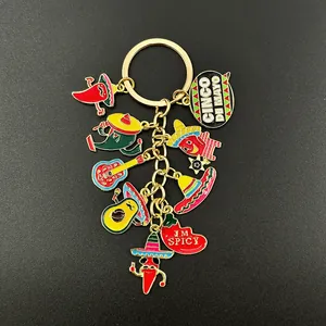 Detailed view of Mexican Fiesta keychain with Cinco de Mayo chili and avocado charms.