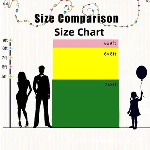 Mexican Fiesta theme banner size comparison chart with human silhouette reference.