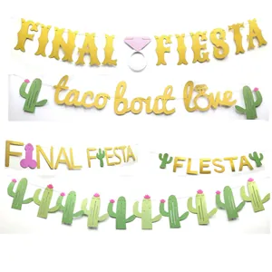 Glitter Gold Mexican Fiesta Party Banner Final Fiesta Bachelorette Wedding Decor Taco Bout Love Cactus Garland Decoration