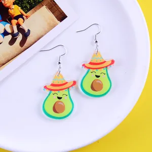 Cute cartoon avocado earrings with Mexican sombrero hats for festive carnival parties