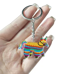 Colorful Mexican Piñata Donkey acrylic keychain accessory for carnival parties
