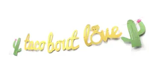 Gold and green Taco Bout Love glitter banner for Mexican fiesta and wedding shower decoration