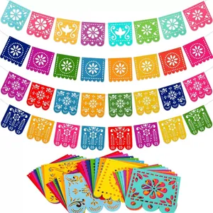Bannière mexicaine colorée Papel Picado avec motifs floraux ajourés pour décoration de fête