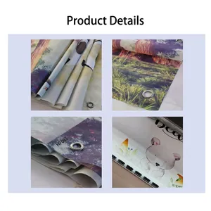 Detailed shots of party decoration backdrop fabric featuring metal grommets and bear design