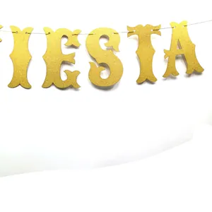 Glittery golden Fiesta party banner perfect for carnival and wedding decorations