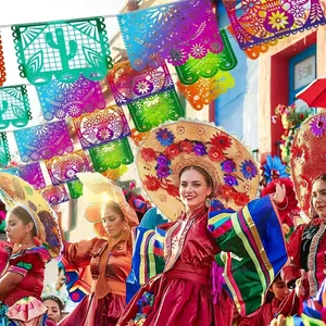 Festive Mexican Papel Picado banner decorations for Day of the Dead outdoor party