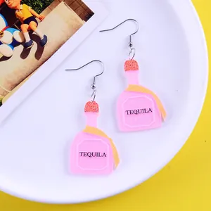 Pink acrylic tequila bottle earrings for Mexican carnival party celebration accessories