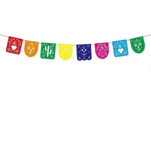 Bannière mexicaine Papel Picado en feutre avec crâne et cactus pour la décoration du Jour des Morts