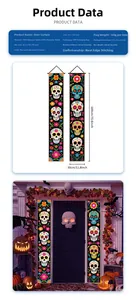 Outdoor Day of the Dead skull banners showing dimensions and decorative Halloween mockup