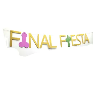 Glittery gold Final Fiesta banner for bachelorette party and Mexican theme celebration