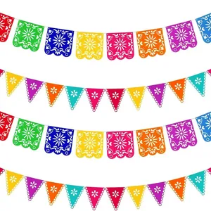 Mexican Party Banner Colorful Non-woven Hollowed Out Garland For Day Of The Dead Carnival Festival Birthday Celebration Decoration