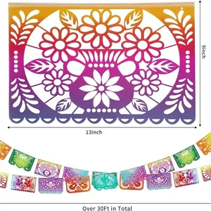 Mexican Papel Picado banner with gradient colors for Day of the Dead party decor 30ft