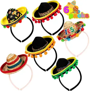 Set di 6 cerchietti mini sombrero messicani colorati per feste di Fiesta e Giorno dei Morti