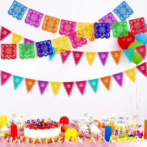 Colorful Mexican Papel Picado felt banner for fiesta party and carnival decorations