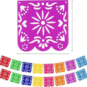Colorful Mexican Papel Picado felt banner 14.5cm for Dia de los Muertos party decoration