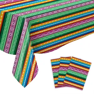 High-resolution close-up of Mexican carnival serape striped party tablecloth and napkins