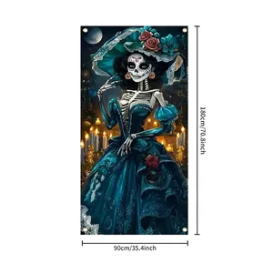 Detailed specifications for Mexico Day of the Dead door cover banner, size 180x90cm