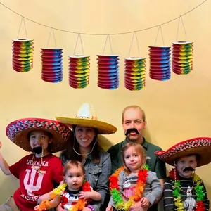 Vibrant colorful accordion paper lanterns for Mexican themed festive party decorations.