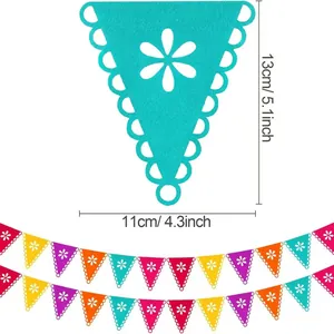 Colorful Mexican felt papel picado banner with hollow floral design for party 11x13cm