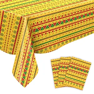 Detailed macro view of Mexican Fiesta party tablecloth with colorful geometric stripes