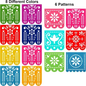 Detailed view of Mexican felt party banners featuring 8 colors and 6 unique patterns