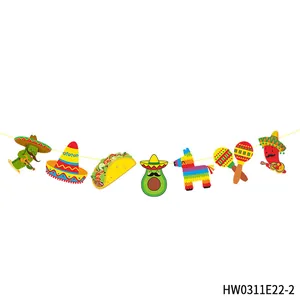 Bandierine messicane colorate per feste con motivi di taco sombrero e di cactus