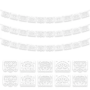 Détails des motifs de bannières mexicaines Papel Picado en plastique blanc pour décoration