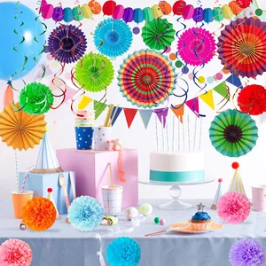 Farbenfrohes mexikanisches Fiesta-Party-Set mit Papierfächern, Pompons und Banner