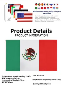 Detailed view of Mexico national flag made of durable polyester material 3x5ft