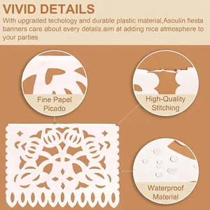 Détail de la bannière mexicaine Papel Picado en plastique blanc avec matériau imperméable
