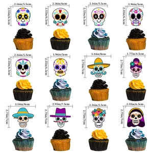 Dimensioni dettagliate per vari topper per cupcake a forma di teschio di zucchero