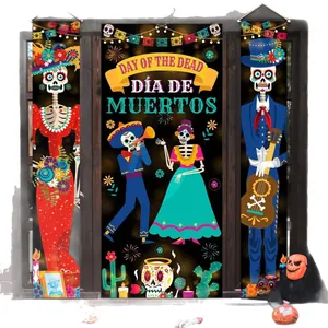 Mexican Day of the Dead door banner set featuring vibrant skull designs for festive party decor