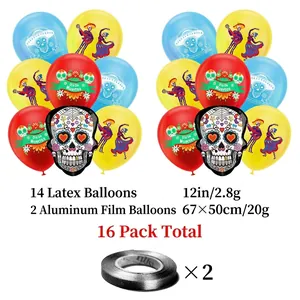 Set di palloncini Dia De Muertos con 14 in lattice e 2 a forma di teschio